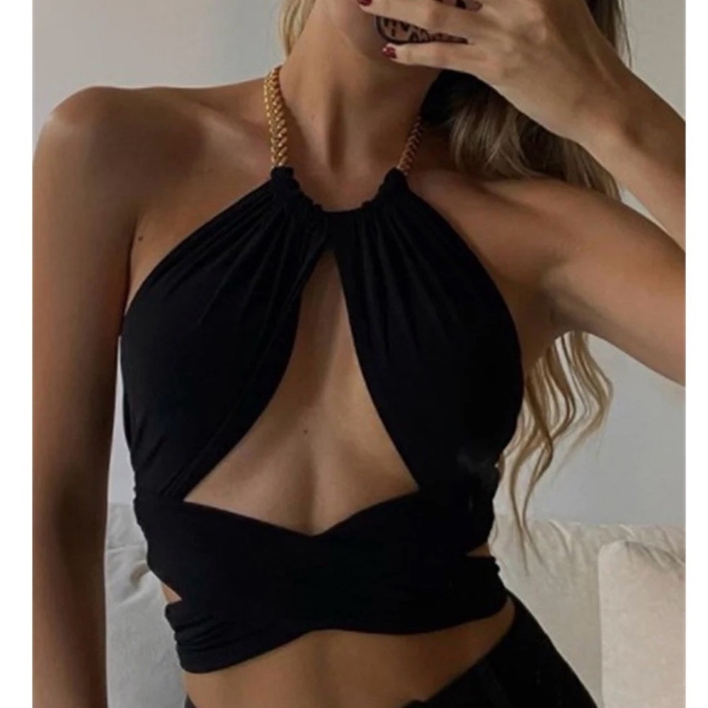 Stylish Black Halter Crop Top